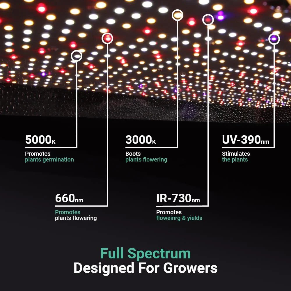 Growealth G3000 300W Full Spectrum LED Grow Light for Grow Tents